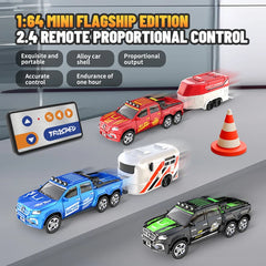 #0580 1:64 Metal Alloy Proportional Remote Control Vehicle Model 2.4GHz Mini Simulation RC Car With Trailer