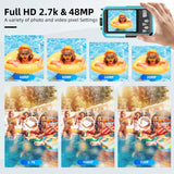 #0796 10FT Waterproof Camera 48MP Photo 2.7K Video , Dual Display  EIS  for Snorkeling, Swimming, Surfing