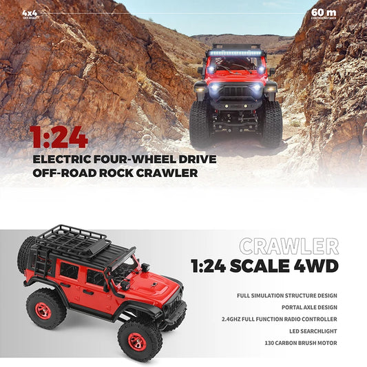 #0585 Wltoys 2428 1:24 Mini RC Car 2.4G With LED Lights 4WD Off-Road Vehicle Model Remote Control Mechanical Truck Toy for Children