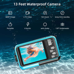 #0796 10FT Waterproof Camera 48MP Photo 2.7K Video , Dual Display  EIS  for Snorkeling, Swimming, Surfing