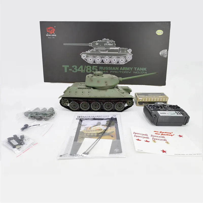 #0699 Henglong 3909-1 Russian T34/85 Large Multi Functional Combat Competition Simulation Soviet Remote Controlled Medium Tank Model