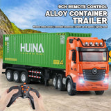 #0581 Huina 1:18 Rc Car Boys Toys 9Ch Alloy Remote Control Container Truck Kids Gift Radio-Controlled Trailer Simulation Plastic Model