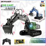 #0753 HuiNa 1/18 RC Excavator 11 Channel 2.4G Remote Control Alloy Digging Bucket Led Light Excavator Model RC Truck Toys Gift for Boy