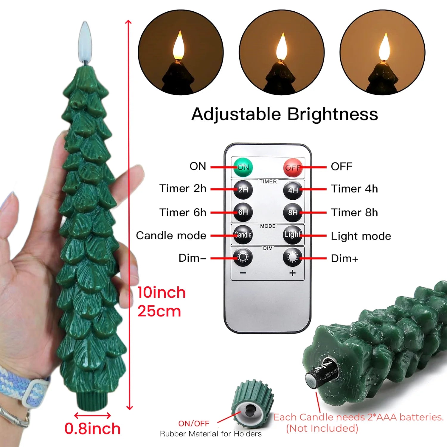 #0887 3/4pcs LED Flameless Taper Candles 10in LED Christmas Real Wax Candle Battery Operated Candles for Christmas Home New Year Décor