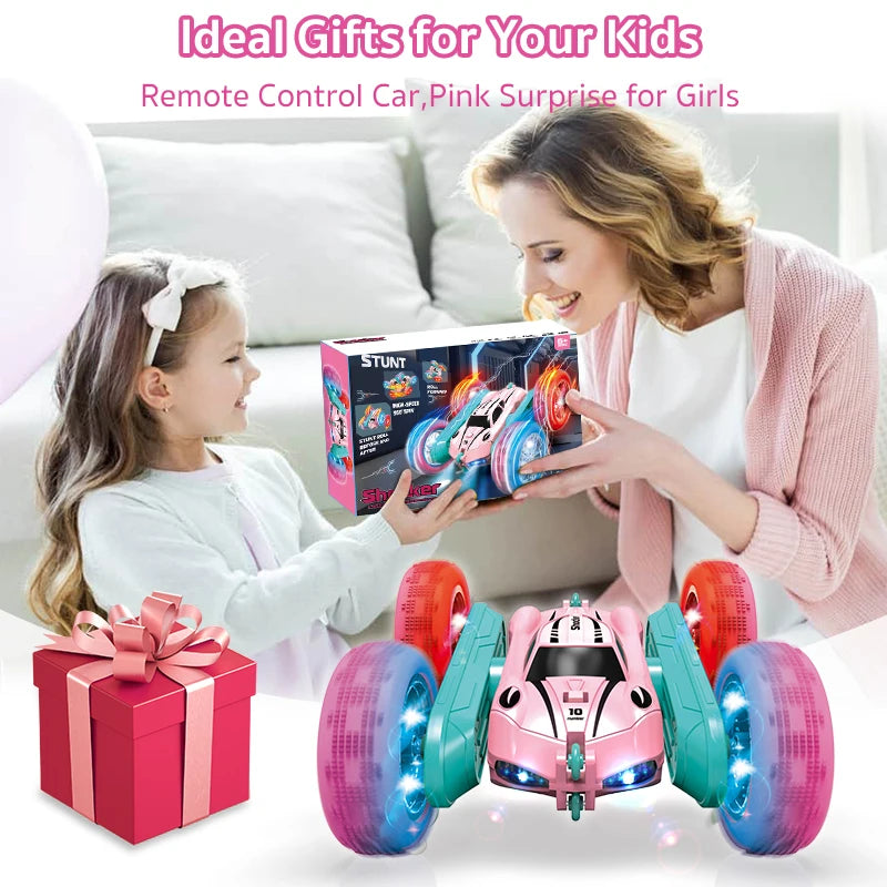 #0522 2.4G RC Stunt Car Children Double Sided Flip Remote Control Car 360 Degree Rotation Off Road Rc Drift Cars For Pink Girls Toys