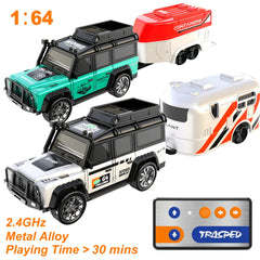 #0580 1:64 Metal Alloy Proportional Remote Control Vehicle Model 2.4GHz Mini Simulation RC Car With Trailer