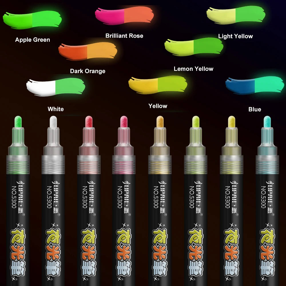 #0980 8 Colors Set Fluorescent pen Glows At Night Highlighter Pen Markers Christmas Painting Pastel Drawing Pen Supplies Stationery