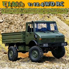 #0334 Rc Electric Off-Road Climbing Remote Control Car  1:12 U1300 Unimog Abs Plastic Armygreen Toy Model Remote Control Birthday Gift