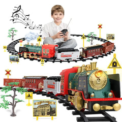 #0893 Remote Control Track Train Car Classical Simulation Water Steam Electric Railway Set Christmas Gift Educational Toy For Children