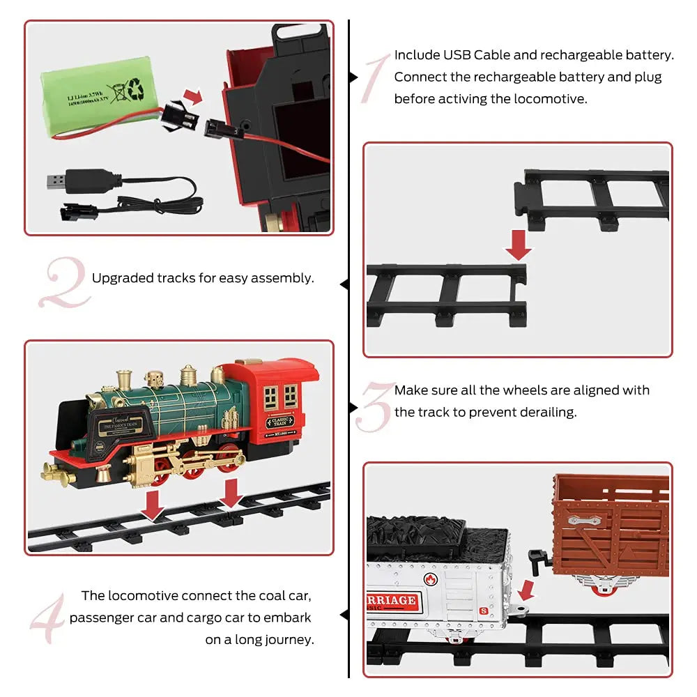 #0893 Remote Control Track Train Car Classical Simulation Water Steam Electric Railway Set Christmas Gift Educational Toy For Children