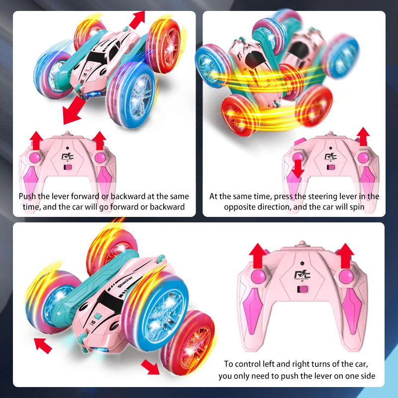 #0522 2.4G RC Stunt Car Children Double Sided Flip Remote Control Car 360 Degree Rotation Off Road Rc Drift Cars For Pink Girls Toys