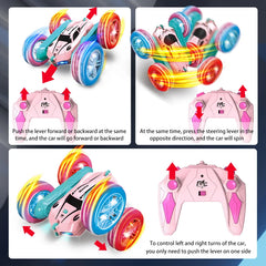 #0522 2.4G RC Stunt Car Children Double Sided Flip Remote Control Car 360 Degree Rotation Off Road Rc Drift Cars For Pink Girls Toys