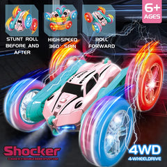 #0522 2.4G RC Stunt Car Children Double Sided Flip Remote Control Car 360 Degree Rotation Off Road Rc Drift Cars For Pink Girls Toys