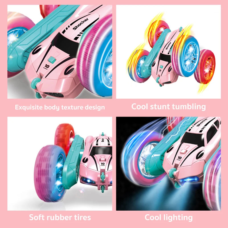 #0522 2.4G RC Stunt Car Children Double Sided Flip Remote Control Car 360 Degree Rotation Off Road Rc Drift Cars For Pink Girls Toys