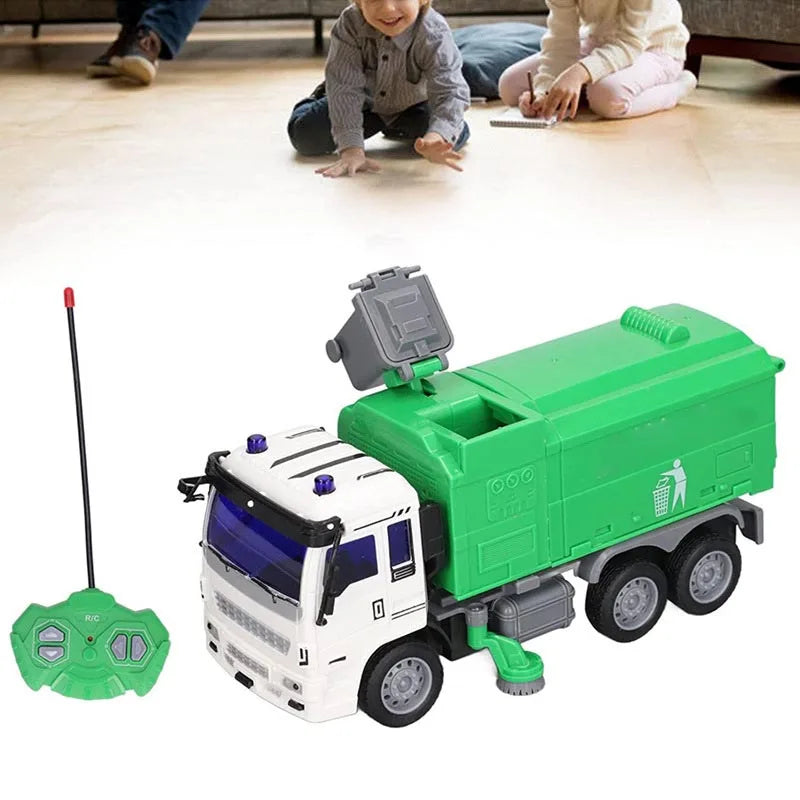 #0879 RC Garbage Truck Toy with Lights 1:24 Scale Radio Controlled Car Sanitation Vehicle Recycling Cars Early Learning Boys Toys