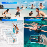 #0796 10FT Waterproof Camera 48MP Photo 2.7K Video , Dual Display  EIS  for Snorkeling, Swimming, Surfing