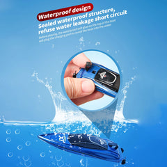 #0178 Waterproof 2.4GHz RC Boat High Speed Electric Mini Ship Water Model with LED Lights Children Remote Control Ship Toy