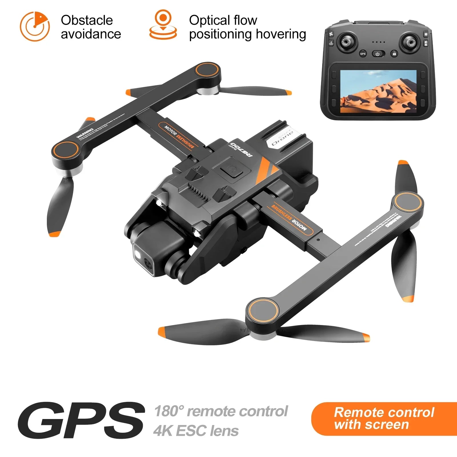 #0944 RG700PRO GPS Drone with Screen Control Aerial Photography 4K Dual Camera GPS Return Quadcopter Brushless Obstacle Avoidance UAV