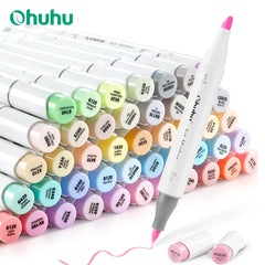 #0972 Ohuhu Honolulu 48 Pastel Colors Marker Pen Set Alcohol Art Markers Refillable Dual Tips Sketching Drawing School Art Supplies