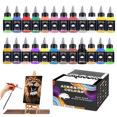 #0844 SAGUD Airbrush Paint Set 12/24 Colors 30ML Opaque & Water Based Fluorescent Acrylic Paint for Shoes Nails Art DIY Model Painting