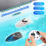 #0788 Black White Mini Handheld Remote Control Boat Child Waterproof RC Speedboat Toys with Inflatable Pool Gift for Kids