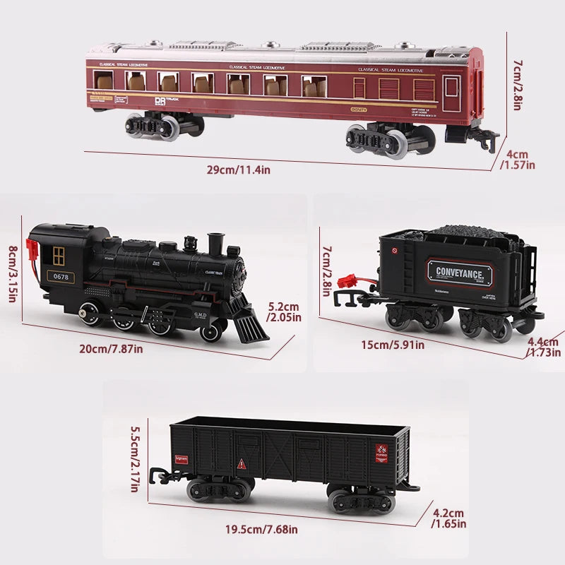 #0918 Classical Battery Operate Electric Railway Train Steam Locomotive Set Adding Water to Smoke Train Toys with Light&Sound ﻿